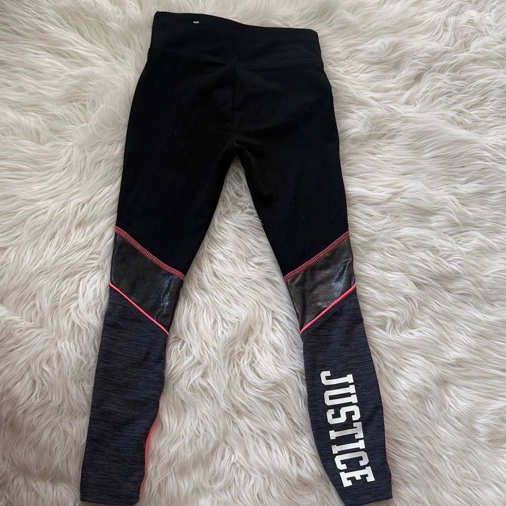 Justice Black and Gray Leggings with pink